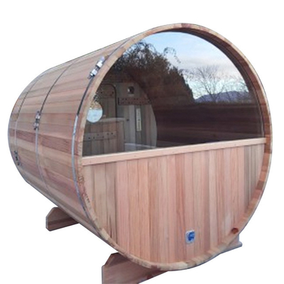 RoHS 8 ব্যক্তি রাউন্ড আউটডোর Sauna রেড সিডার ব্যারেল Sauna কাঠের চুলা
