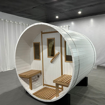 হোয়াইট গার্ডেন আউটডোর 4 ব্যক্তি কাঠ ব্যারেল Sauna নতুন ডিজাইন