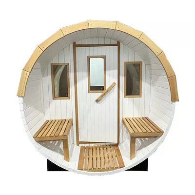 হোয়াইট গার্ডেন আউটডোর 4 ব্যক্তি কাঠ ব্যারেল Sauna নতুন ডিজাইন