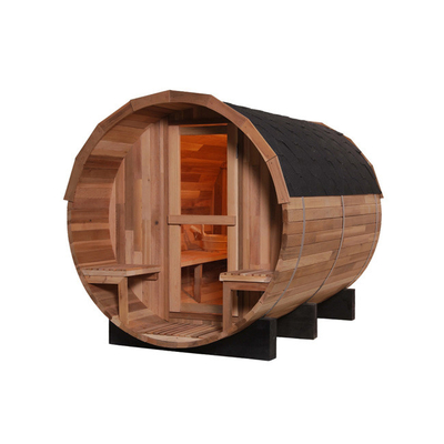 লাল সিডার কাঠ ফায়ারড ব্যারেল Sauna রুম ব্যারেল আকৃতির 2 - 4 ব্যক্তি