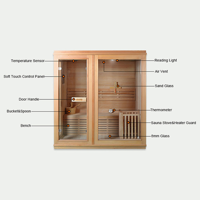 ODM ডাবল বেঞ্চ 2 ব্যক্তি হোম Sauna রুম ইনডোর সলিড কাঠ